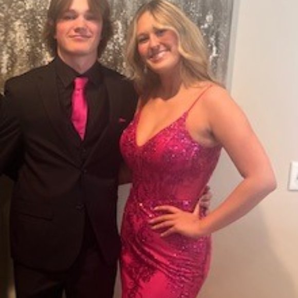 Prom Dress - Hot Pink Sequin - Large - Picture 4 of 4
